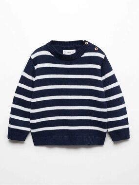 Mango Stripe Button Detail Jumper; Navy & White; Size: 18-24
